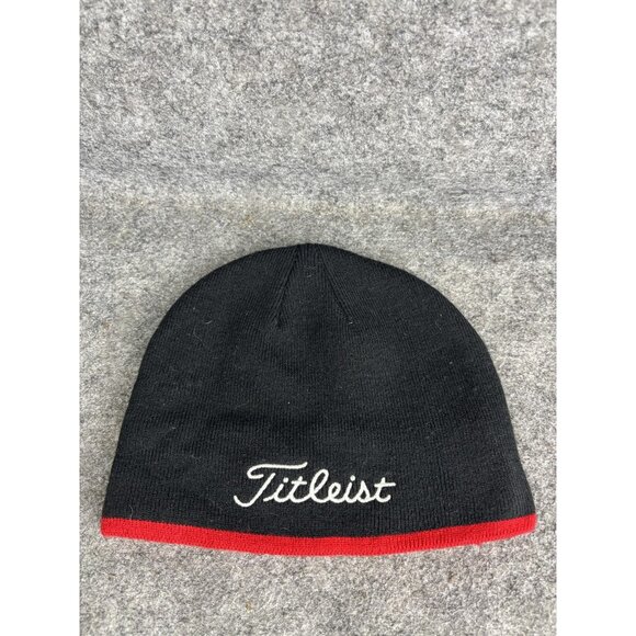 Titleist Hat Beanie Fitted Black Red Knit Golf Winter Mesh Lined Thermal Mens - Picture 1 of 5